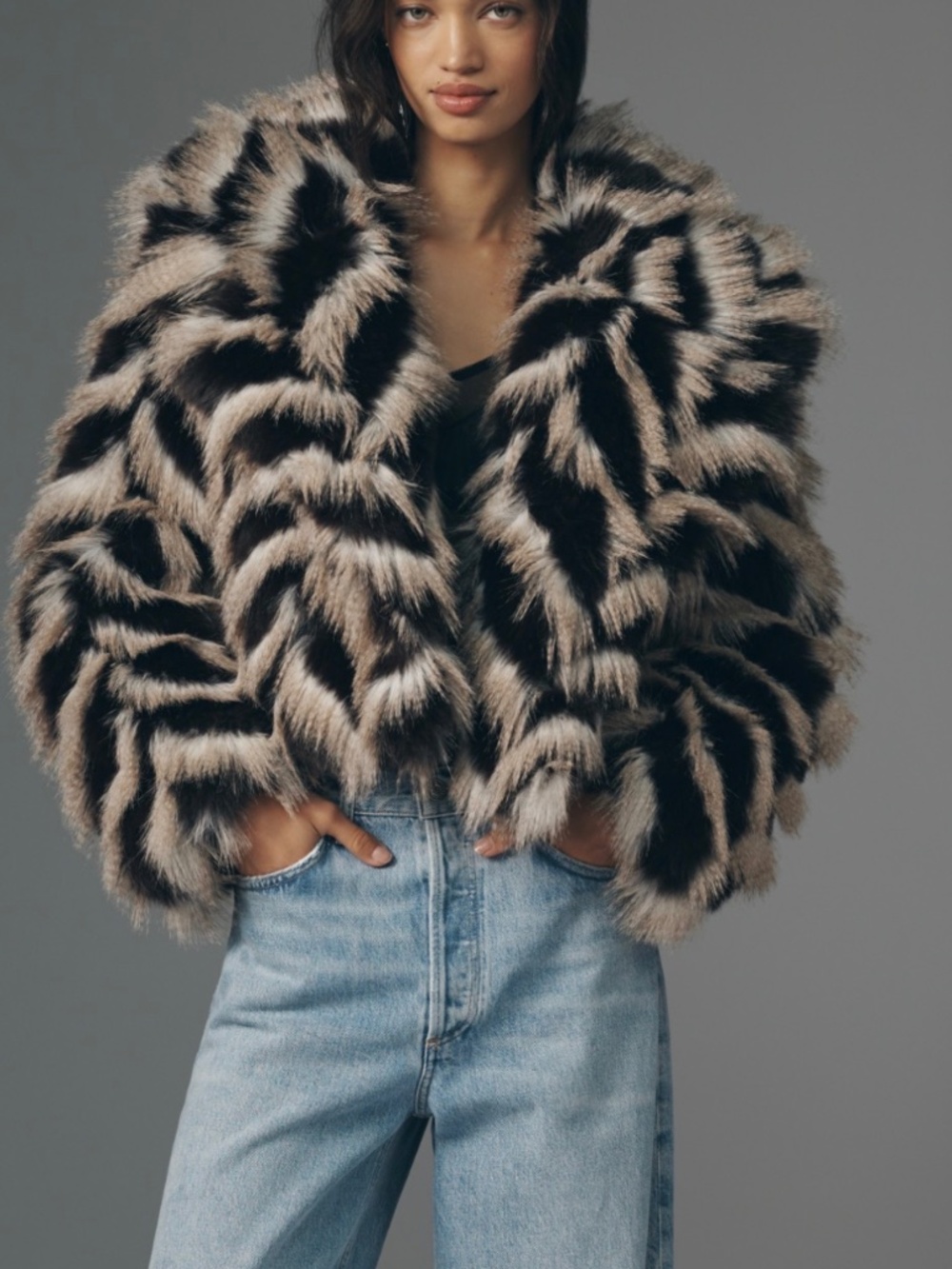 NWT Anthropologie Avec Les Filles Faux Fur Crop Jacket L